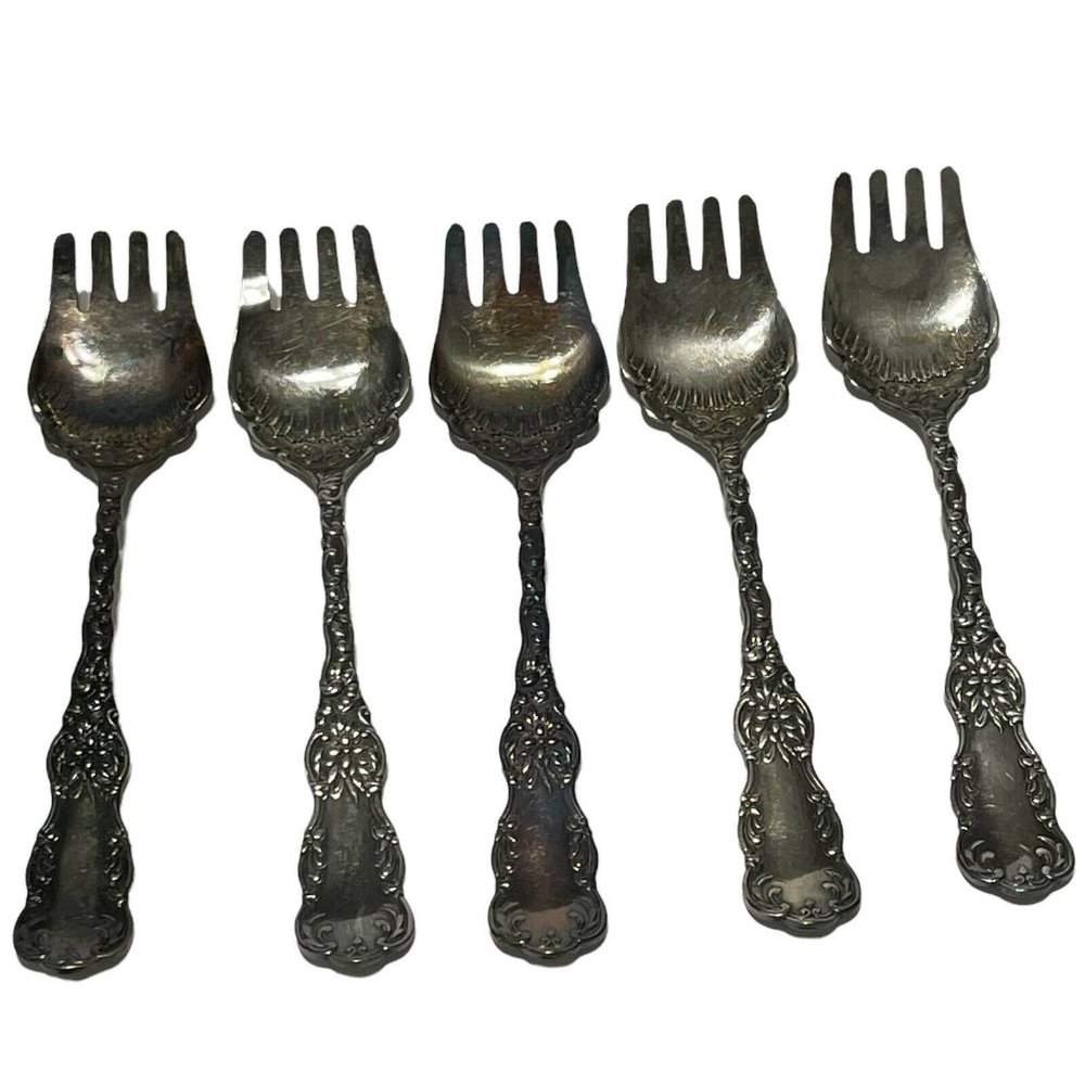 5 Antique 1897 Wm Rogers Ice Cream Fork ( S ) Silver Plate ~ Spoon Harvard